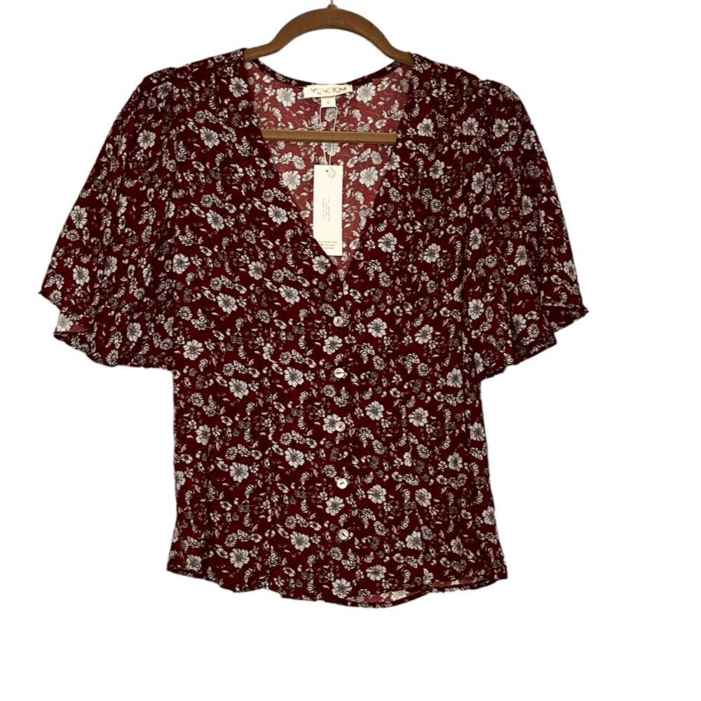 Yumi Kim Brown Floral Short Sleeve Top | Size S